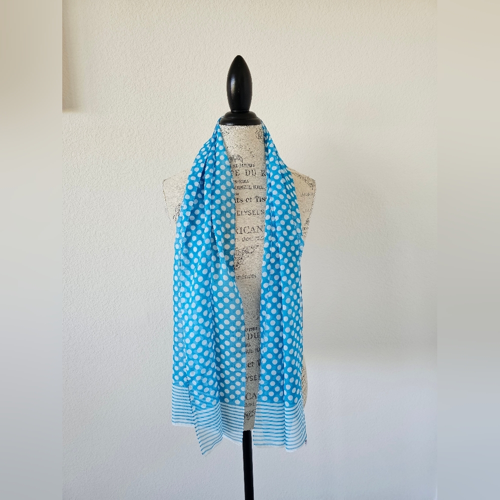 Vintage "Accessory Street" Italy Scarf Bright Blue & White Polka Dot and Stripe